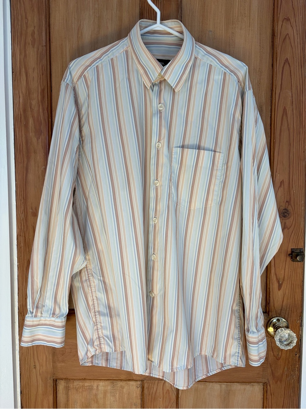 Men's Long-Sleeve Striped Button-Up Shirt - Cream & Tan